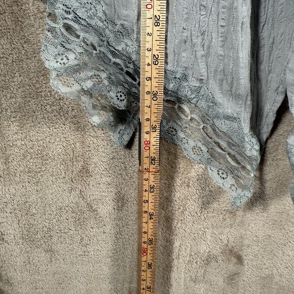 POL Cotton Lace Button Front Tunic Top Gray | Peasant Boho Blouse | Small - Picture 11 of 12